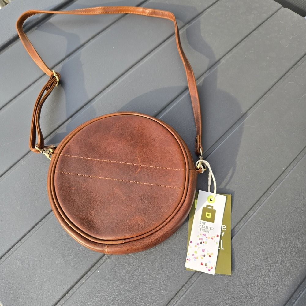 The Leather Store Brown Circle Crossbody Bag with Floral Lining